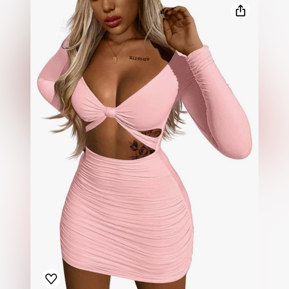 Bodycon Deep V Neck Long Sleeve Cut Out Club Mini Dress